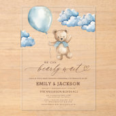 Bearly Wait Neutral Beige & Blue Boy Baby shower Acryl Uitnodigingen (Voorkant)