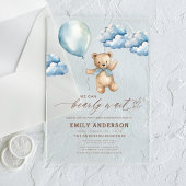 Bearly Wait Neutral Beige & Blue Boy Baby shower Acryl Uitnodigingen