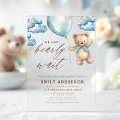 Bearly Wait Neutral Beige & Blue Boy Baby shower Acryl Uitnodigingen