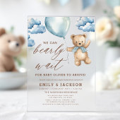 Bearly Wait Neutral Beige & Blue Boy Baby shower Acryl Uitnodigingen