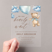 Bearly Wait Neutral Beige & Blue Boy Baby shower Acryl Uitnodigingen (Insitu (Draagbaar))