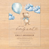 Bearly Wait Neutral Beige & Blue Boy Baby shower Acryl Uitnodigingen (Voorkant)