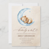 Bearly Wait Neutral Beige & Blue Boy Baby shower Kaart (Voorkant)
