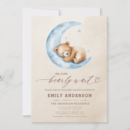 Bearly Wait Neutral Beige & Blue Boy Baby shower Kaart (Voorkant)