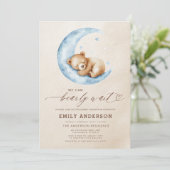Bearly Wait Neutral Beige & Blue Boy Baby shower Kaart (Staand voorkant)