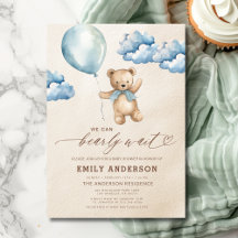 Bearly Wait Neutral Beige & Blue Boy Baby shower