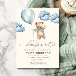 Bearly Wait Neutral Beige & Blue Boy Baby shower Kaart