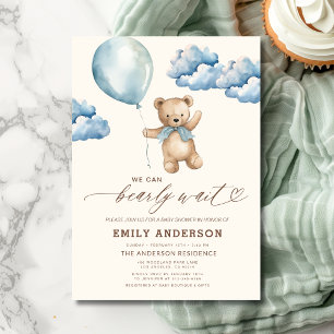 Bearly Wait Neutral Beige & Blue Boy Baby shower Kaart