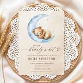Bearly Wait Neutral Beige & Blue Boy Baby shower Kaart