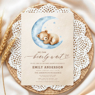 Bearly Wait Neutral Beige & Blue Boy Baby shower Kaart