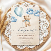 Bearly Wait Neutral Beige & Blue Boy Baby shower Kaart