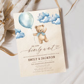 Bearly Wait Neutral Beige & Blue Boy Baby shower Kaart