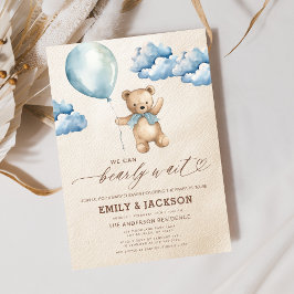 Bearly Wait Neutral Beige & Blue Boy Baby shower Kaart