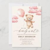 Bearly Wait Neutral Beige & Pink Girl Baby shower Kaart (Voorkant)