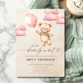 Bearly Wait Neutral Beige & Pink Girl Baby shower Kaart