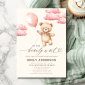 Bearly Wait Neutral Beige & Pink Girl Baby shower Kaart