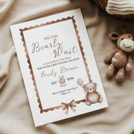 Bearly Wait Neutral Teddy Baby Shower Invitation Kaart