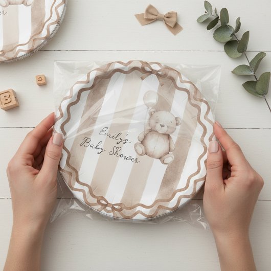 Bearly Wait Neutral Teddy Baby Shower Papieren Bordje