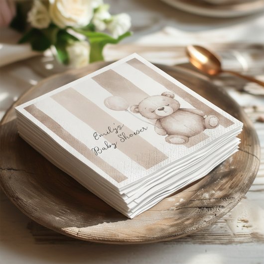 Bearly Wait Neutral Teddy Baby Shower Servet