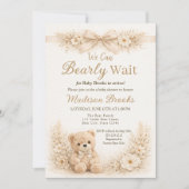 Bearly Wait Neutral Teddy Bear Baby Shower Boho Kaart (Voorkant)