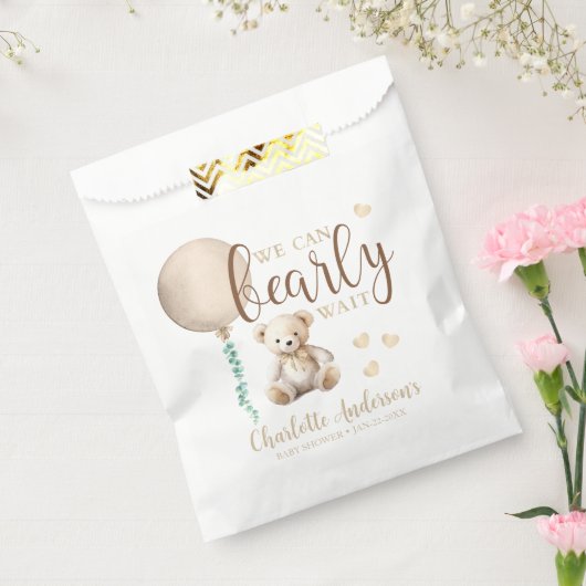 Bearly Wait Neutral Teddy Bear Baby shower Favorie Bedankzakje (Gezegeld)