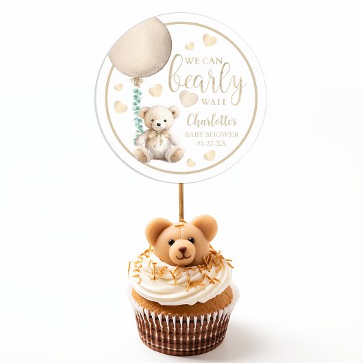 Bearly Wait Neutral Teddy Bear Baby shower Sticker