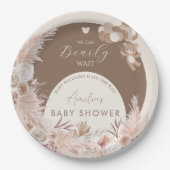 Bearly Wait Neutral Teddy Bear Boho Pampas Papieren Bordje (Voorkant)