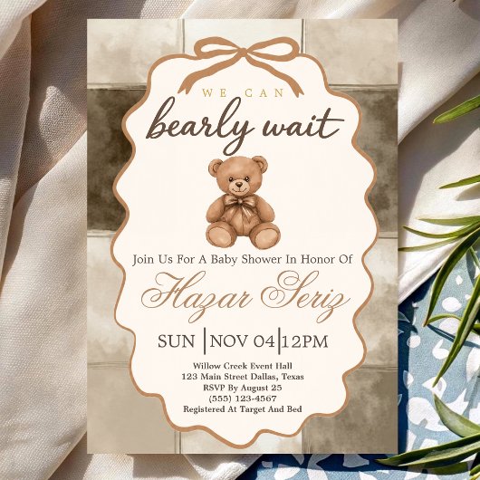 Bearly Wait Neutrale Teddybeer Babyborrel Kaart