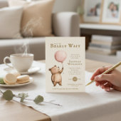 Bearly Wait Pink Balloon Baby Shower QR Code  Kaart