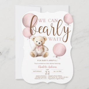 Bearly Wait Pink Balloon Teddy Bear Baby shower Kaart