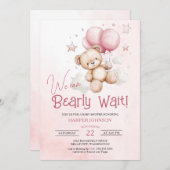 Bearly Wait Pink Balloons Baby shower Kaart (Voorkant / Achterkant)