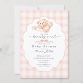 Bearly Wait Pink Teddy Bear Baby Shower Invite Kaart (Voorkant)