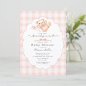 Bearly Wait Pink Teddy Bear Baby Shower Invite Kaart (Staand voorkant)