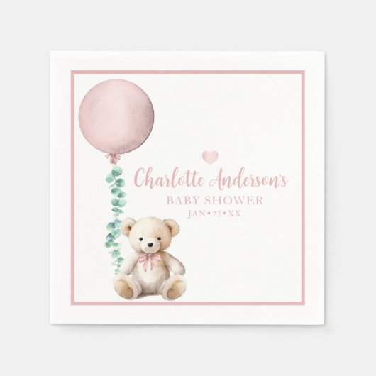 Bearly Wait Pink Teddy Bear Baby shower servetten (Voorkant)