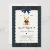 Bearly Wait Polo Bear Plaid Tartan Bow Baby Shower Kaart (Voorkant)