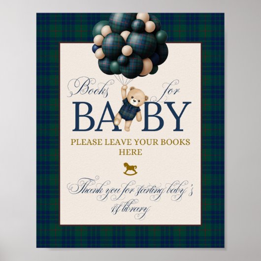 Bearly Wait Preppy Teddy Balloon Baby Shower Poster (Voorkant)