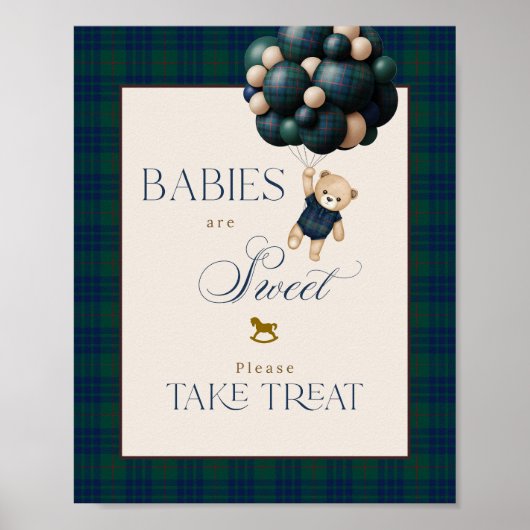 Bearly Wait Preppy Teddy Balloon Baby Shower Poster (Voorkant)