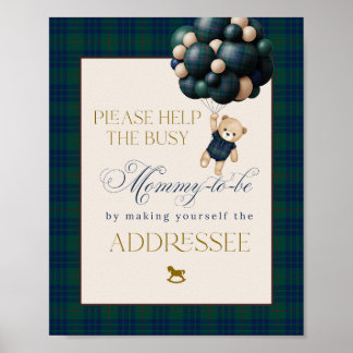 Bearly Wait Preppy Teddy Balloon Baby Shower Poster