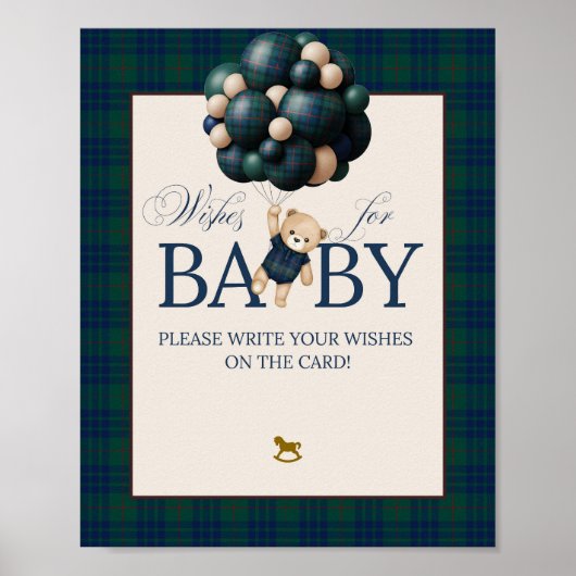 Bearly Wait Preppy Teddy Balloon Baby Shower Poster (Voorkant)