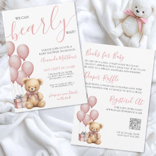 Bearly Wait Roze All In One Beer Babyshower Kaart