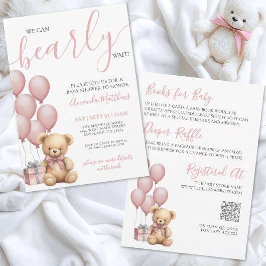 Bearly Wait Roze All In One Beer Babyshower Kaart