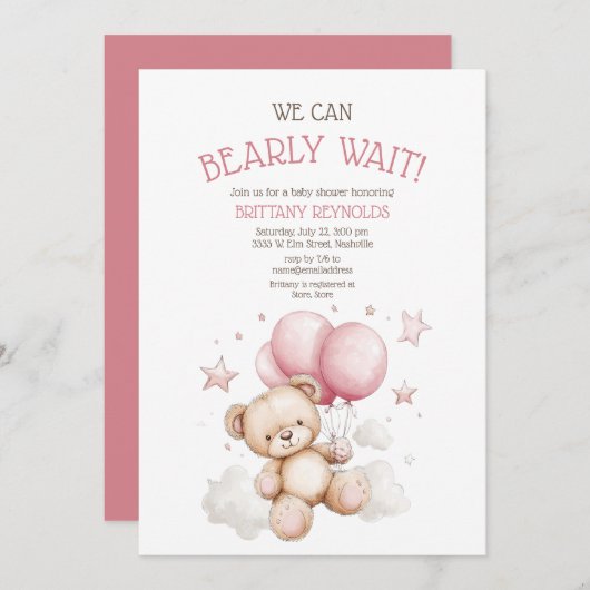 Bearly Wait Roze Beer Baby shower Kaart (Voorkant / Achterkant)