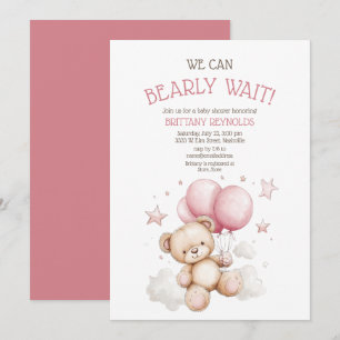 Bearly Wait Roze Beer Baby shower Kaart