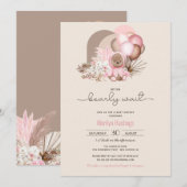 Bearly Wait Roze Boho Teddybeer Meisje Baby Shower Kaart (Voorkant / Achterkant)