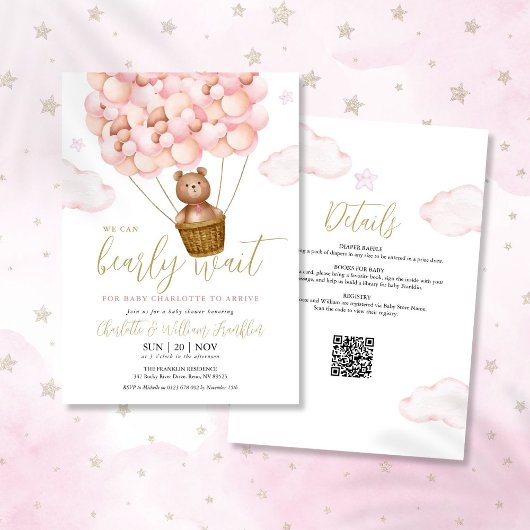 Bearly Wait Roze Meisje All-in-One Baby Shower Kaart