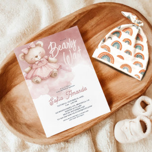 Bearly Wait Roze Pastel Teddy Bear Baby shower Kaart