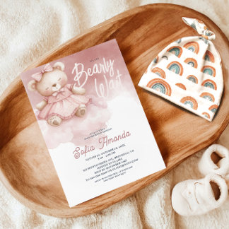Bearly Wait Roze Pastel Teddy Bear Baby shower Kaart