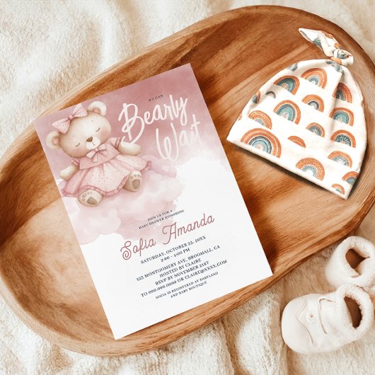 Bearly Wait Roze Pastel Teddy Bear Baby shower Kaart