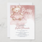 Bearly Wait Roze Pastel Teddy Bear Baby shower Kaart (Voorkant)