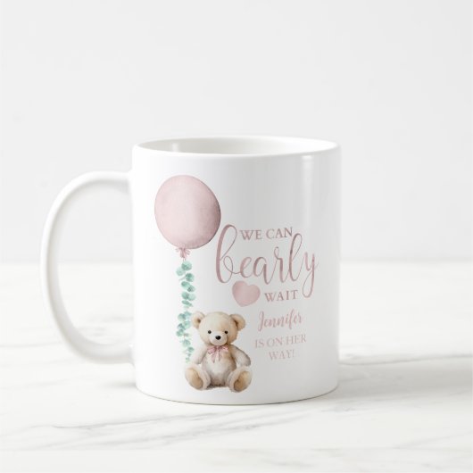 Bearly Wait Roze Teddybeer Baby shower Koffie Mok (Links)